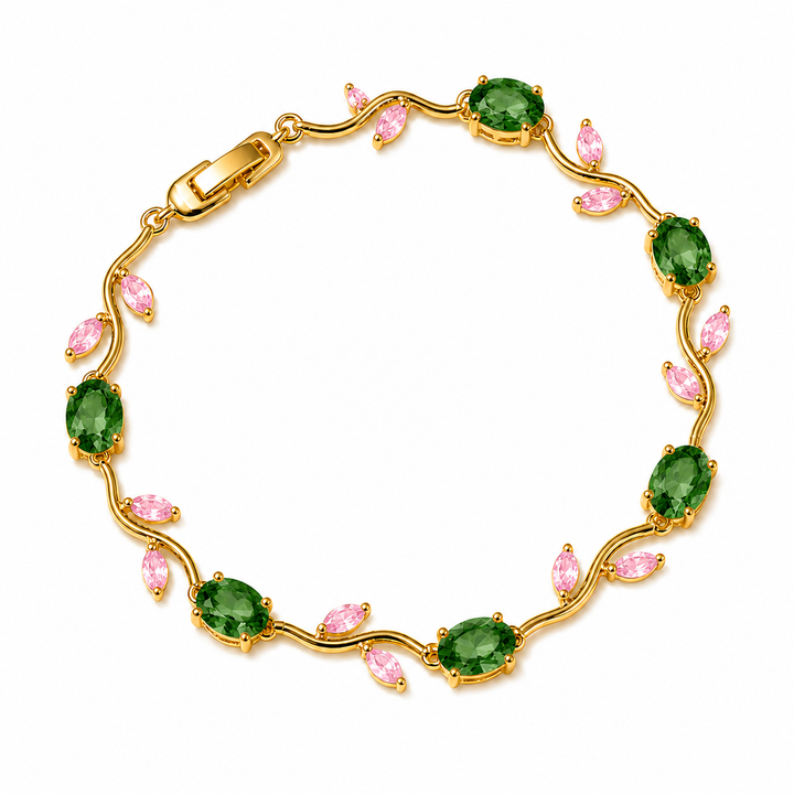 Tulip Crystal Vine Bracelet - (Gold-Green-Pink)