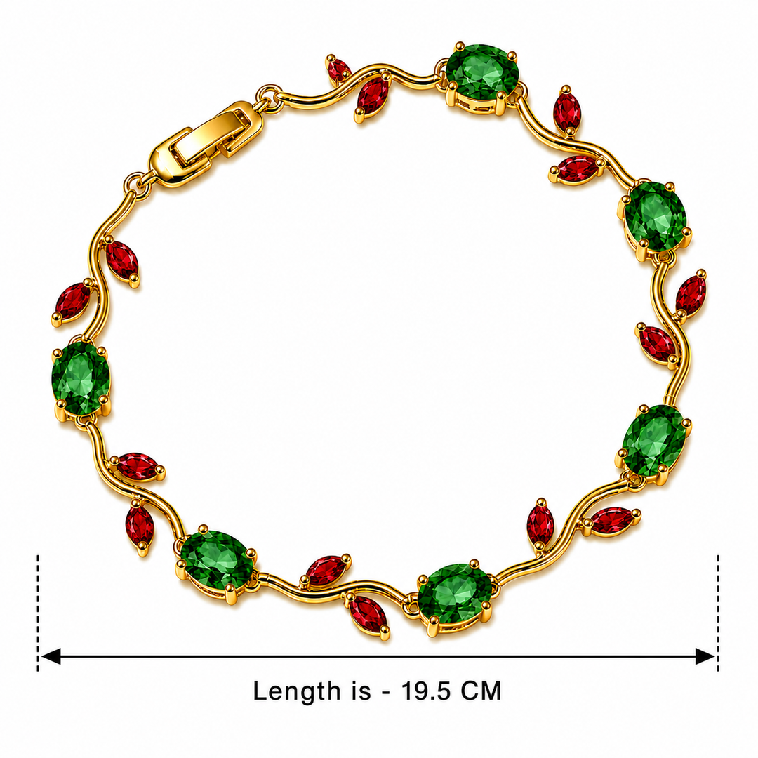 Tulip Crystal Vine Bracelet - (Gold-Green-Red)