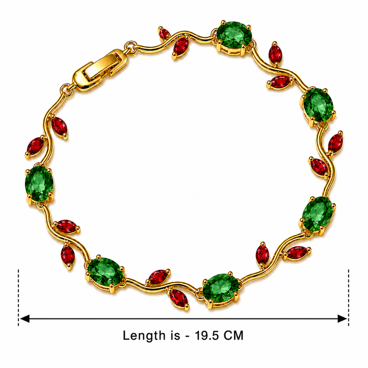 Tulip Crystal Vine Bracelet - (Gold-Green-Red)