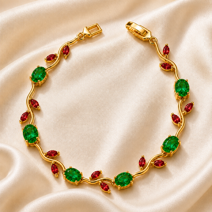 Tulip Crystal Vine Bracelet - (Gold-Green-Red)
