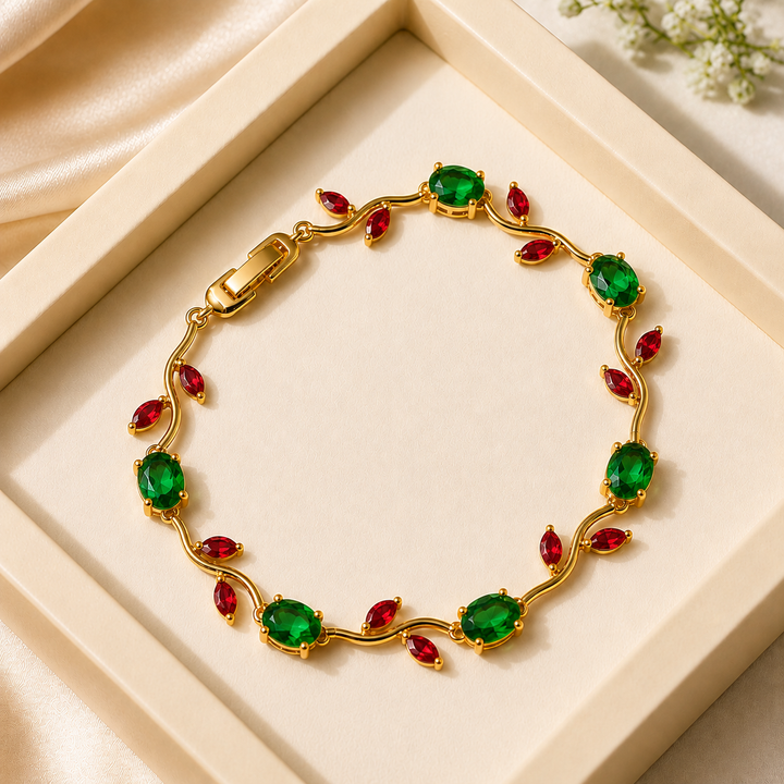 Tulip Crystal Vine Bracelet - (Gold-Green-Red)