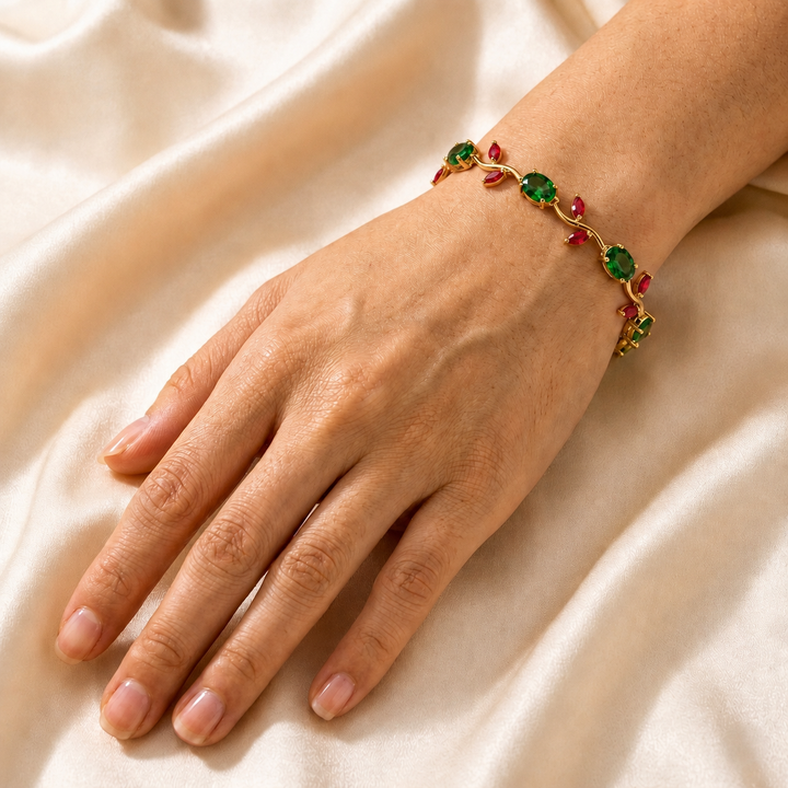 Tulip Crystal Vine Bracelet - (Gold-Green-Red)