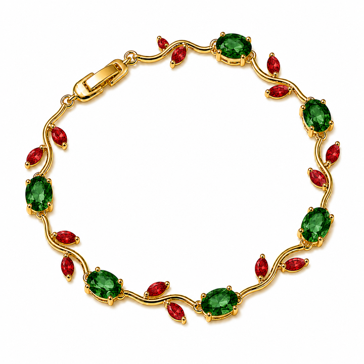 Tulip Crystal Vine Bracelet - (Gold-Green-Red)