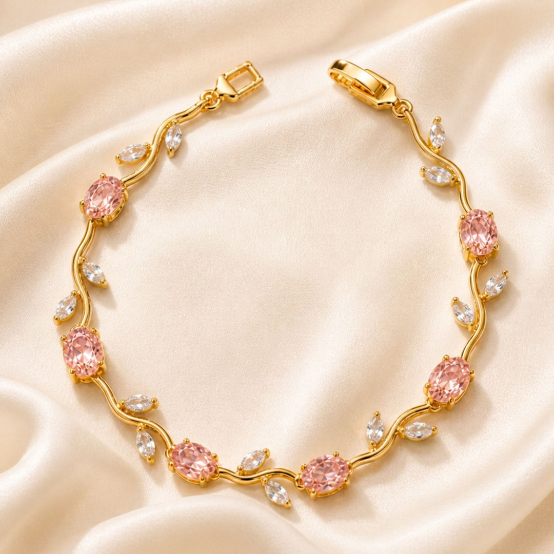 Tulip Crystal Vine Bracelet - (Gold-Pink-White)