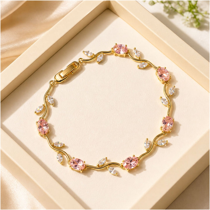 Tulip Crystal Vine Bracelet - (Gold-Pink-White)