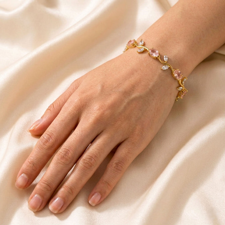 Tulip Crystal Vine Bracelet - (Gold-Pink-White)