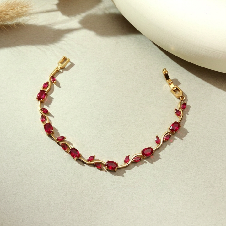 Tulip Crystal Vine Bracelet - Red