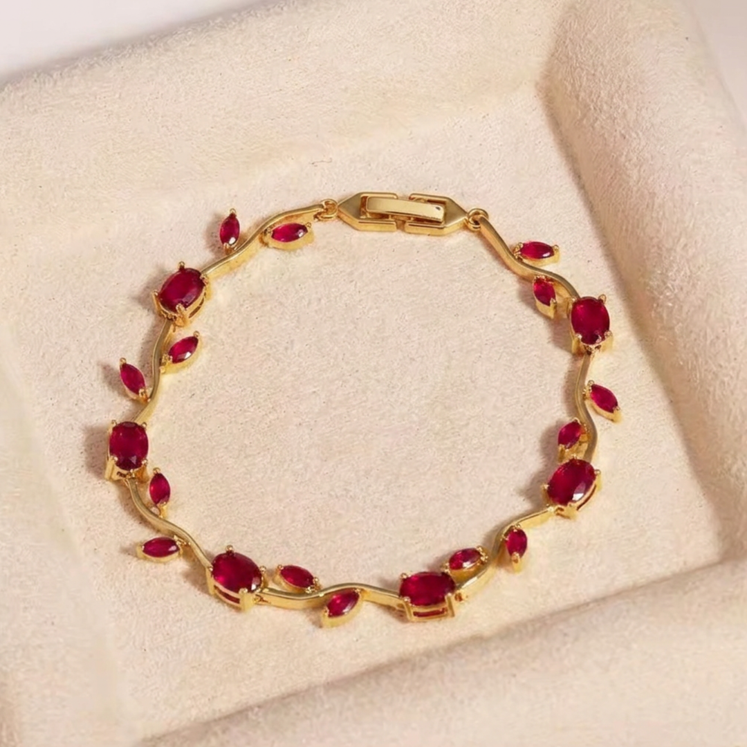 Tulip Crystal Vine Bracelet - Red
