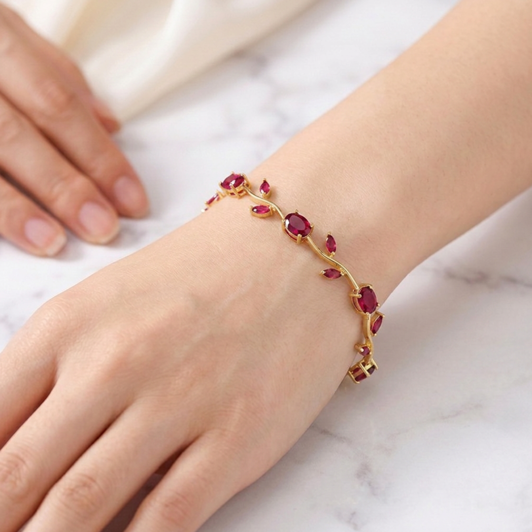 Tulip Crystal Vine Bracelet - Red