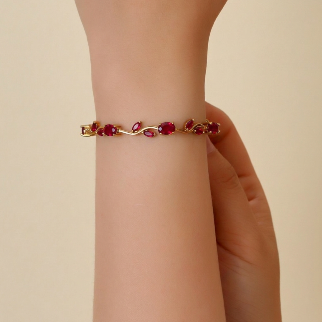 Tulip Crystal Vine Bracelet - Red