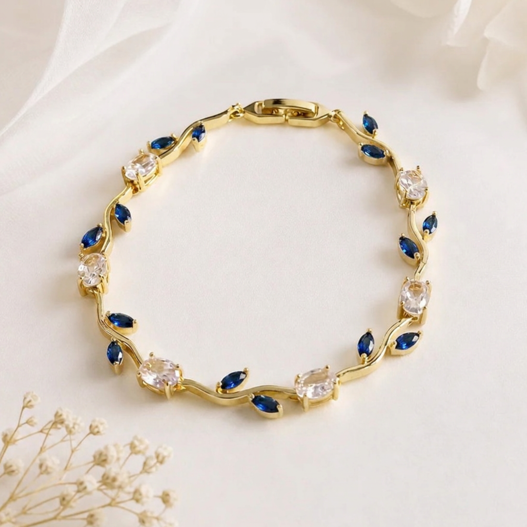 Tulip Crystal Vine Bracelet - (Gold-White-Blue)