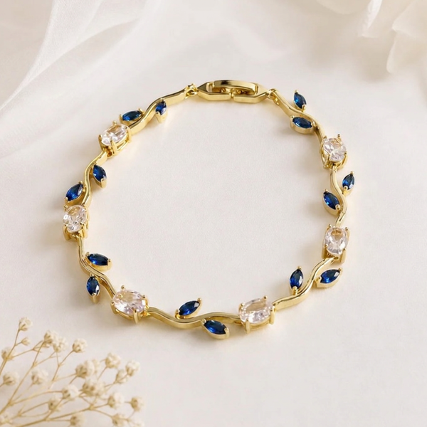 Tulip Crystal Vine Bracelet - (Gold-White-Blue)