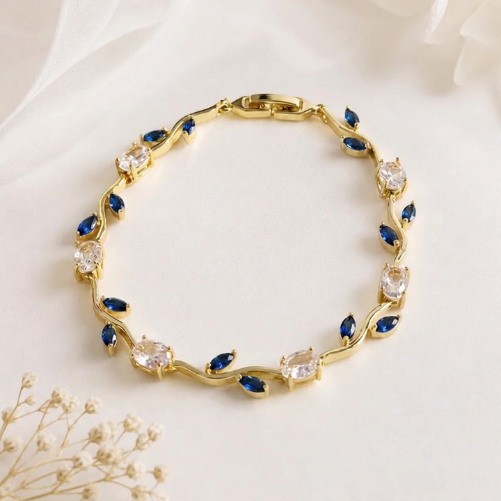 Tulip Crystal Vine Bracelet - (Gold-White-Blue)