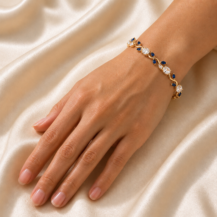 Tulip Crystal Vine Bracelet - (Gold-White-Blue)