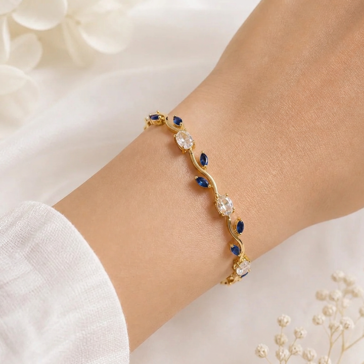 Tulip Crystal Vine Bracelet - (Gold-White-Blue)