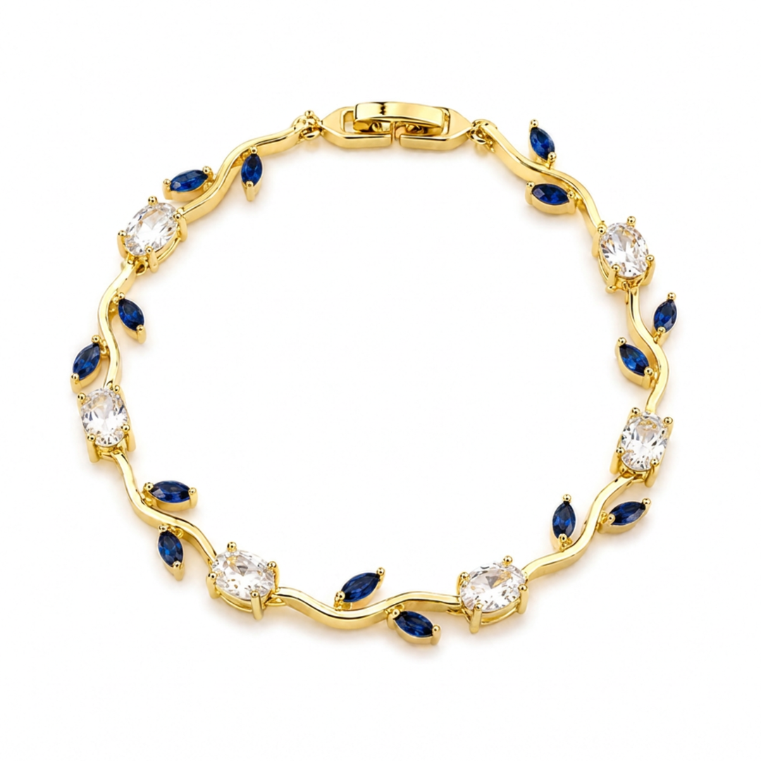 Tulip Crystal Vine Bracelet - (Gold-White-Blue)