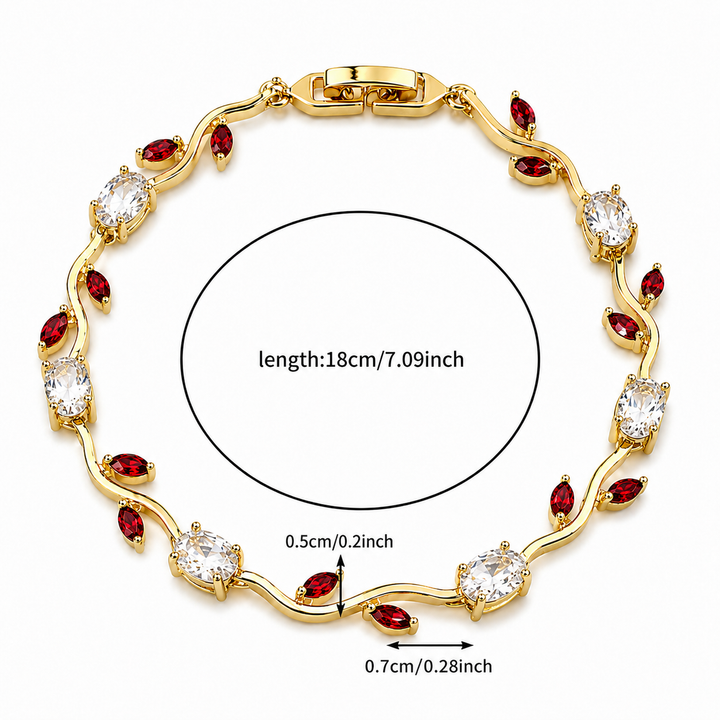 Tulip Crystal Vine Bracelet - (Gold-White-Red)