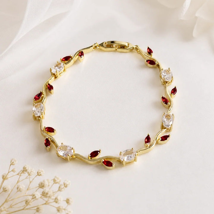 Tulip Crystal Vine Bracelet - (Gold-White-Red)