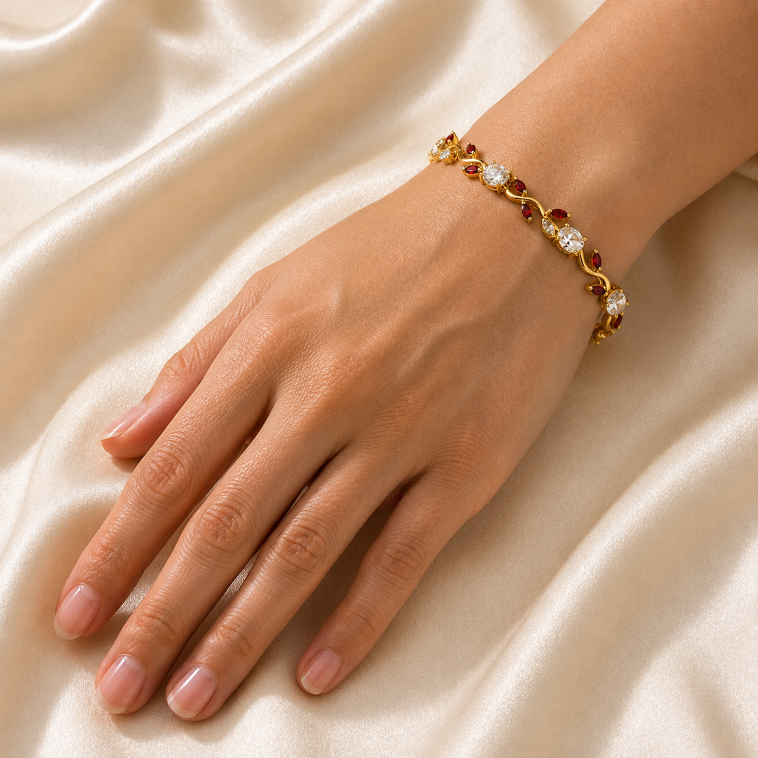 Tulip Crystal Vine Bracelet - (Gold-White-Red)