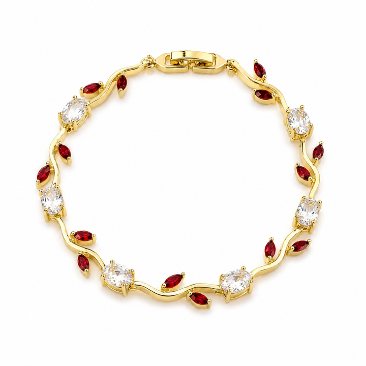 Tulip Crystal Vine Bracelet - (Gold-White-Red)