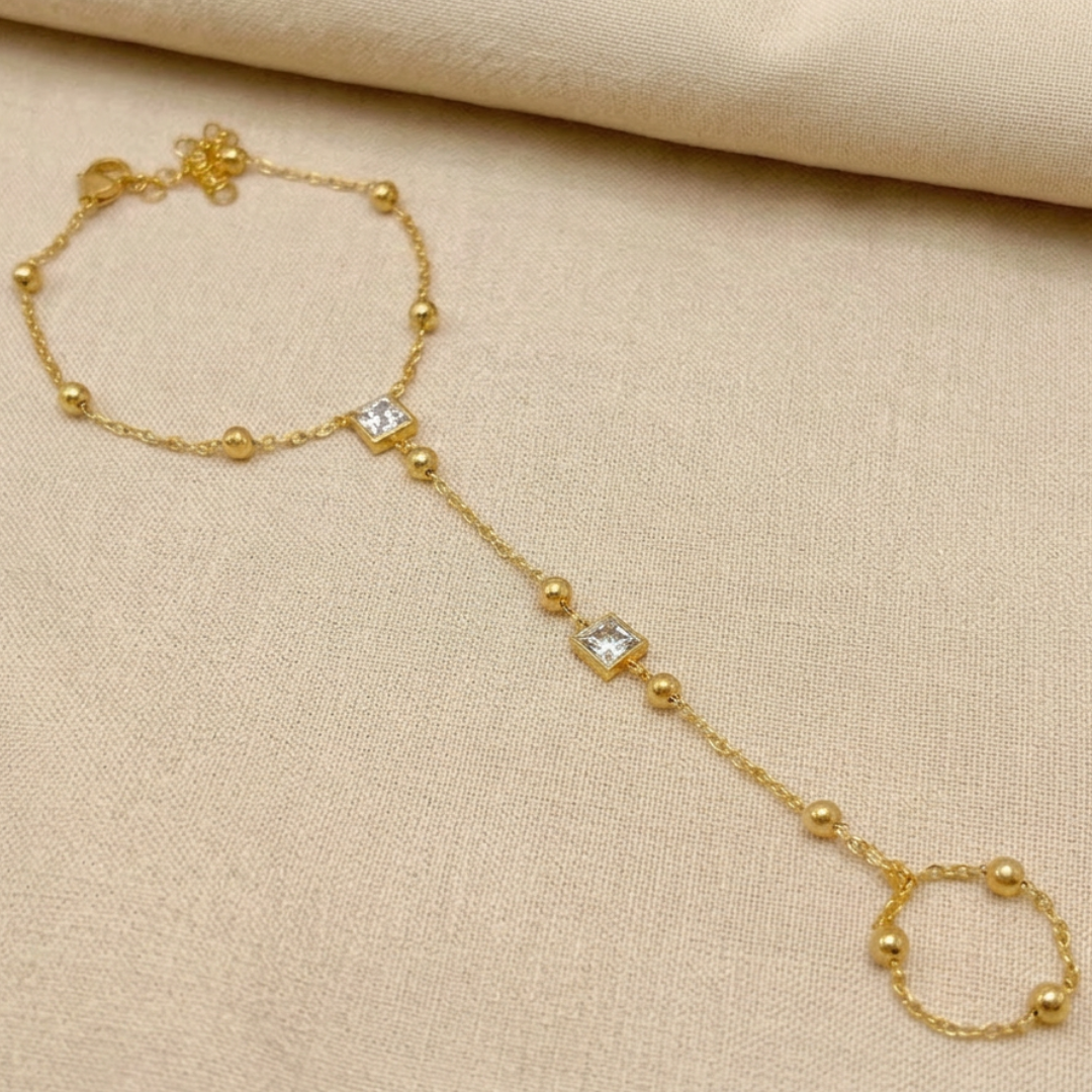 2in1 Crystal Clover Drop Ring Bracelet