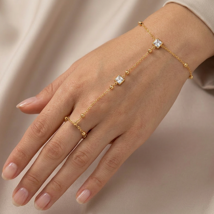 2in1 Crystal Clover Drop Ring Bracelet