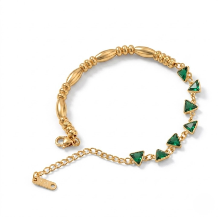 Minimal Triangular Link Bracelet - Green