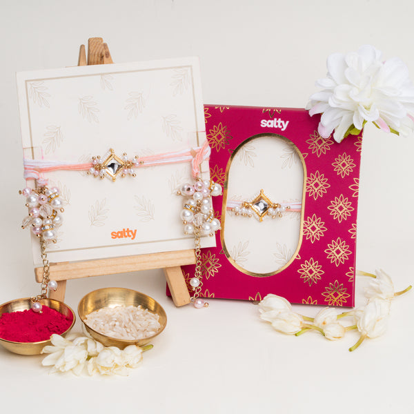 Pearly Kundan Lumba Bandhan Rakhi For Bhabhi