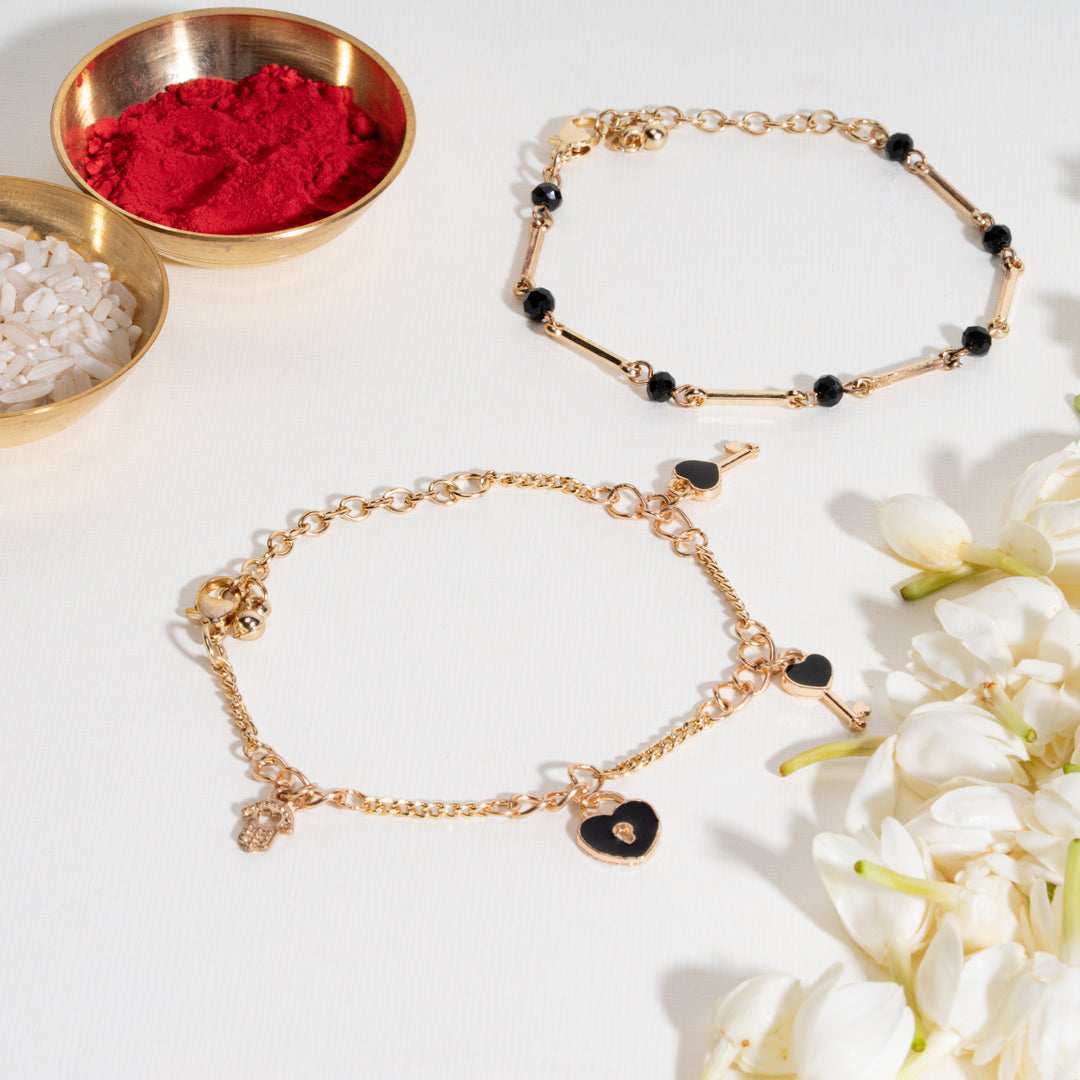 Lock and Key and Bead Rakhi Bandhan Lumba Rakhi For Bhaiya and Bhabhi