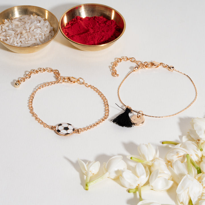 Football and Coin Tassle Rakhi Bandhan Lumba Rakhi For Bhaiya and Bhabhi