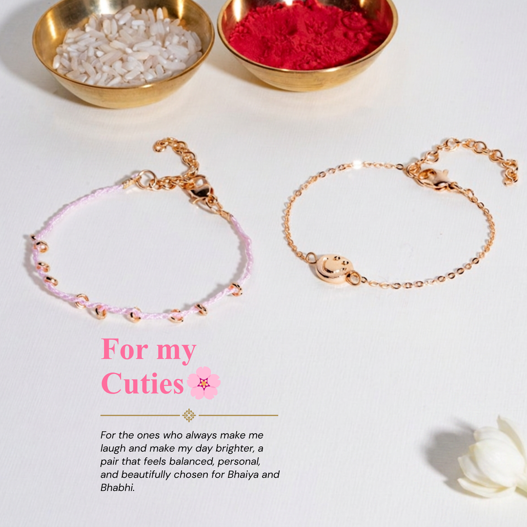 Smiley and Pink Beaded Raki Bandhan Lumba Rakhi For Bhaiya and Bhabhi