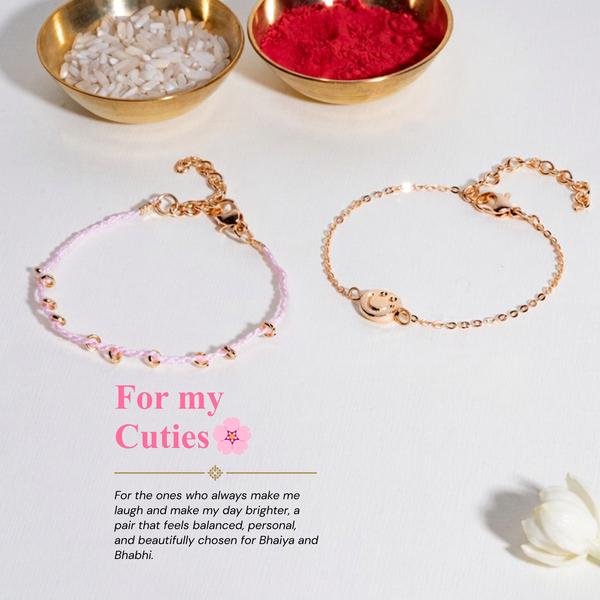 Smiley and Pink Beaded Raki Bandhan Lumba Rakhi For Bhaiya and Bhabhi