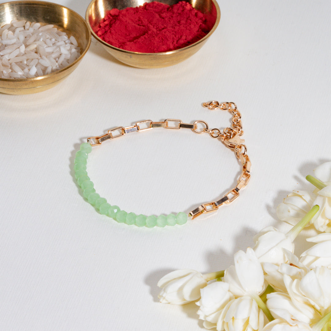 Green Beaded Bandhan Rakhi For Bhabhi