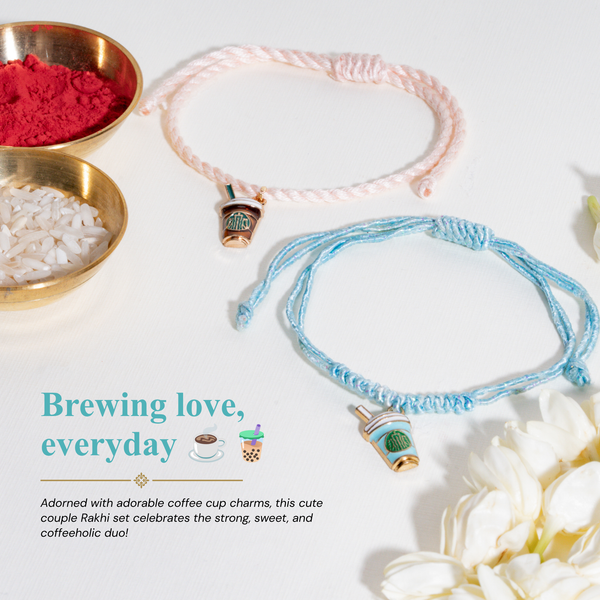 Enamel Coffee Blue and Coffee Pink Rakhi Bandhan Lumba Rakhi For Bhaiya and Bhabhi