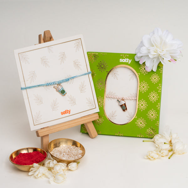 Enamel Coffee Blue and Coffee Pink Rakhi Bandhan Lumba Rakhi For Bhaiya and Bhabhi
