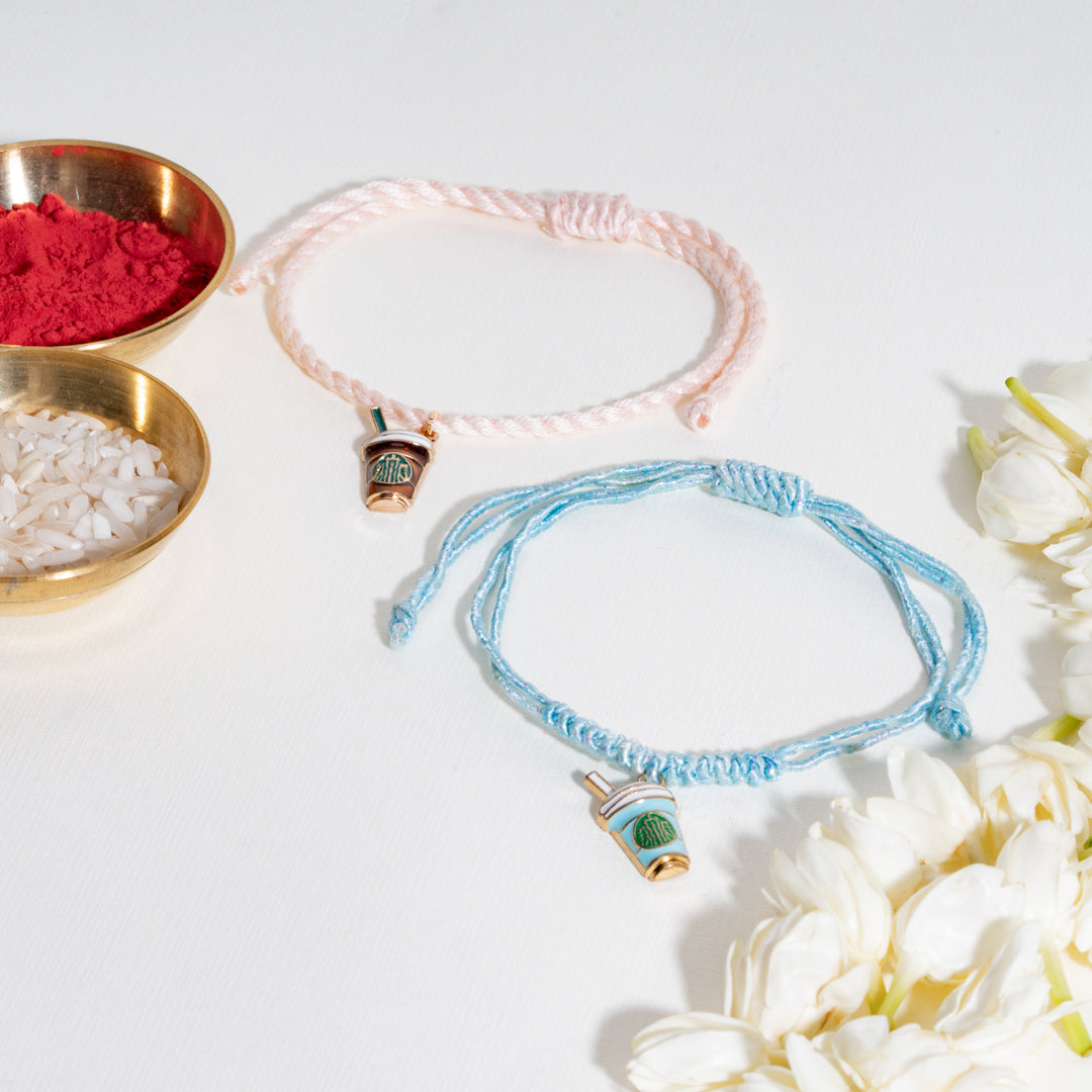 Enamel Coffee Blue and Coffee Pink Rakhi Bandhan Lumba Rakhi For Bhaiya and Bhabhi
