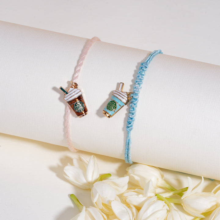 Enamel Coffee Blue and Coffee Pink Rakhi Bandhan Lumba Rakhi For Bhaiya and Bhabhi