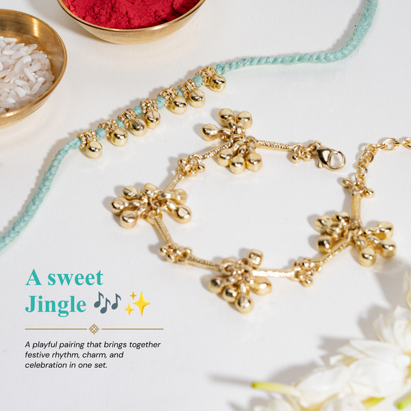 Gold and Mint Ghungroo Rakhi Bandhan Lumba Rakhi For Bhaiya and Bhabhi