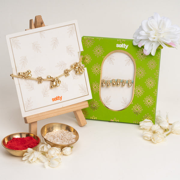 Gold and Mint Ghungroo Rakhi Bandhan Lumba Rakhi For Bhaiya and Bhabhi