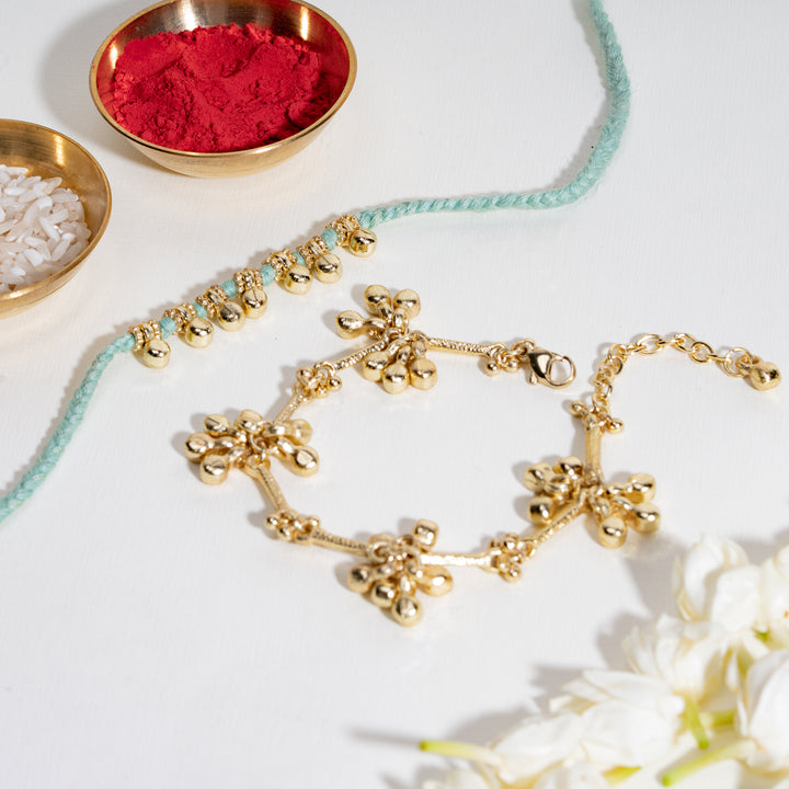 Gold and Mint Ghungroo Rakhi Bandhan Lumba Rakhi For Bhaiya and Bhabhi