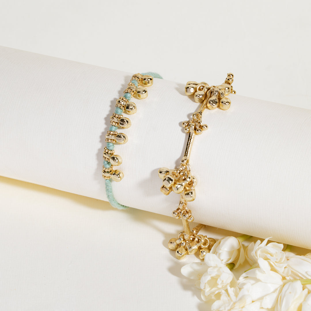 Gold and Mint Ghungroo Rakhi Bandhan Lumba Rakhi For Bhaiya and Bhabhi