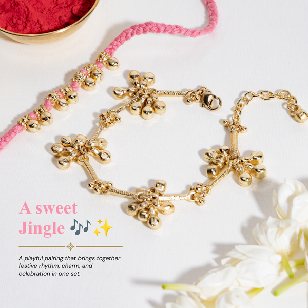 Gold and Pink Ghungroo Rakhi for Bhaiya and Bhabhi