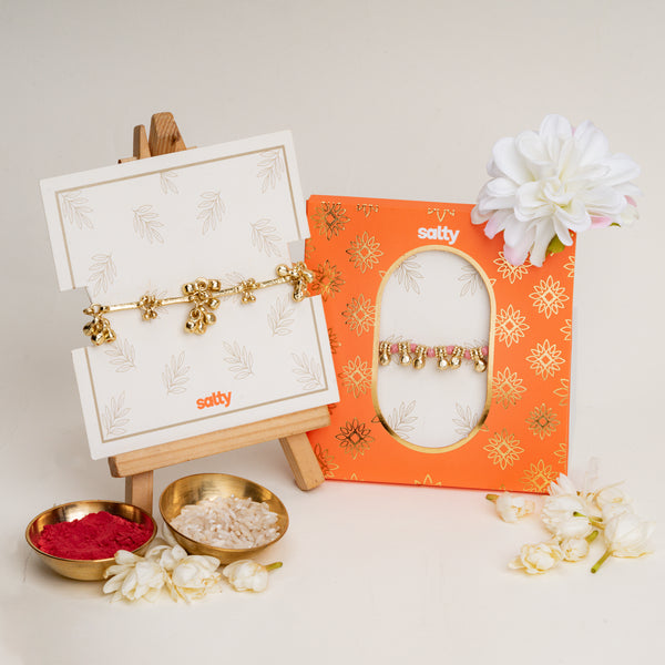 Gold and Pink Ghungroo Rakhi for Bhaiya and Bhabhi