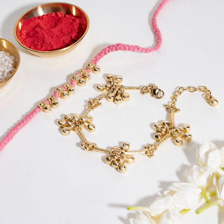 Gold and Pink Ghungroo Rakhi for Bhaiya and Bhabhi