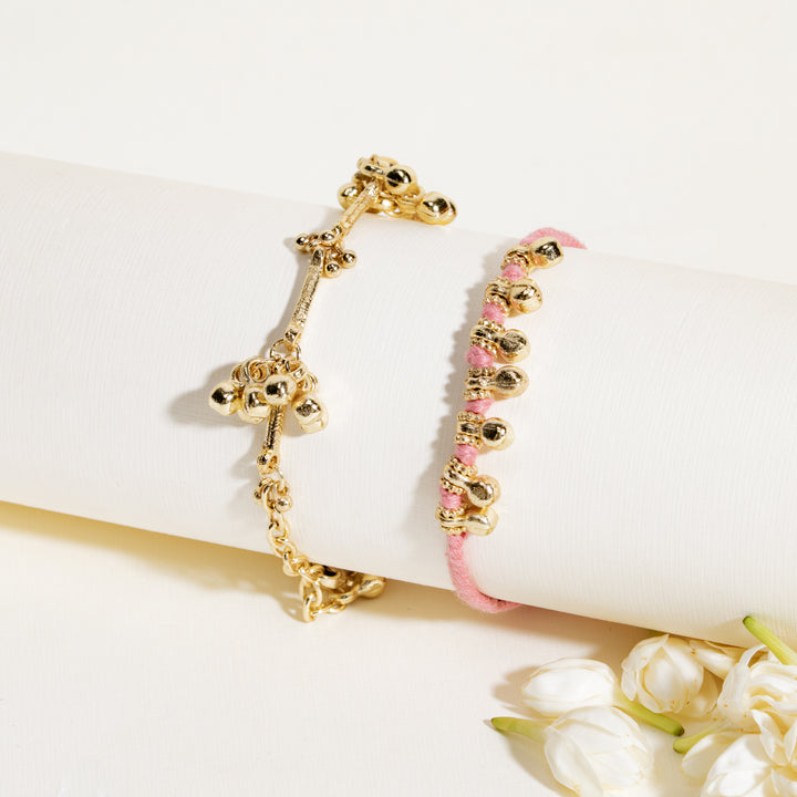 Gold and Pink Ghungroo Rakhi for Bhaiya and Bhabhi