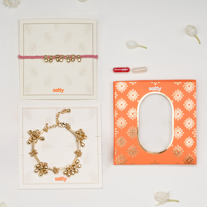 Gold and Pink Ghungroo Rakhi for Bhaiya and Bhabhi