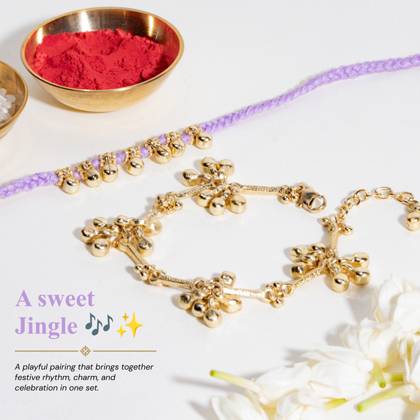 Gold and Lilac Ghungroo Rakhi for Bhaiya and Bhabhi