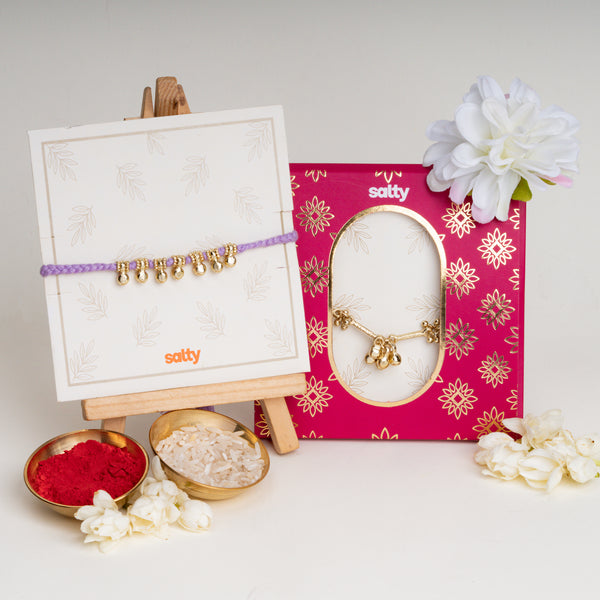 Gold and Lilac Ghungroo Rakhi for Bhaiya and Bhabhi