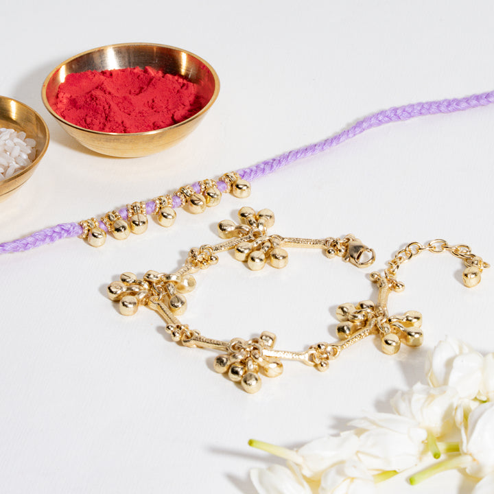Gold and Lilac Ghungroo Rakhi for Bhaiya and Bhabhi