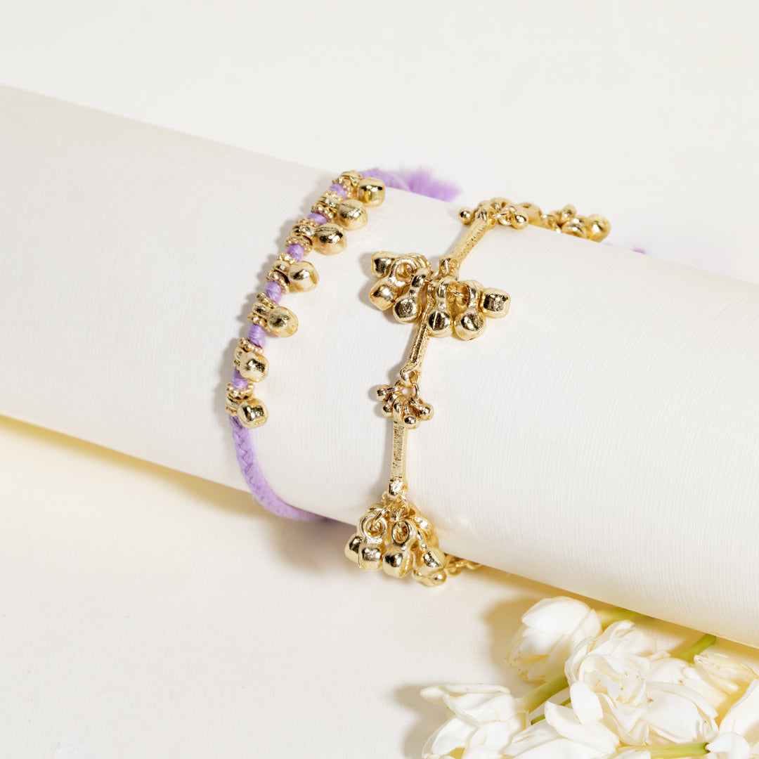Gold and Lilac Ghungroo Rakhi for Bhaiya and Bhabhi